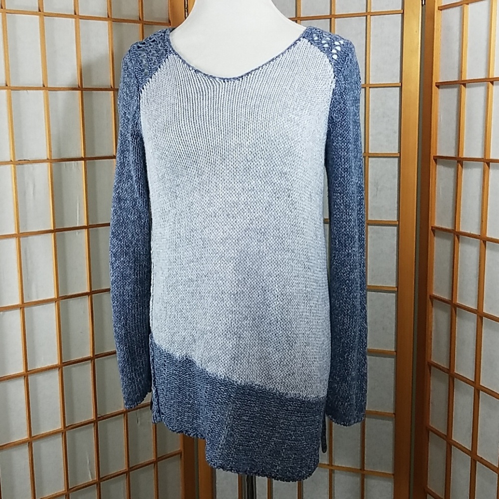 Chico's asymmetrical blue color block sweater